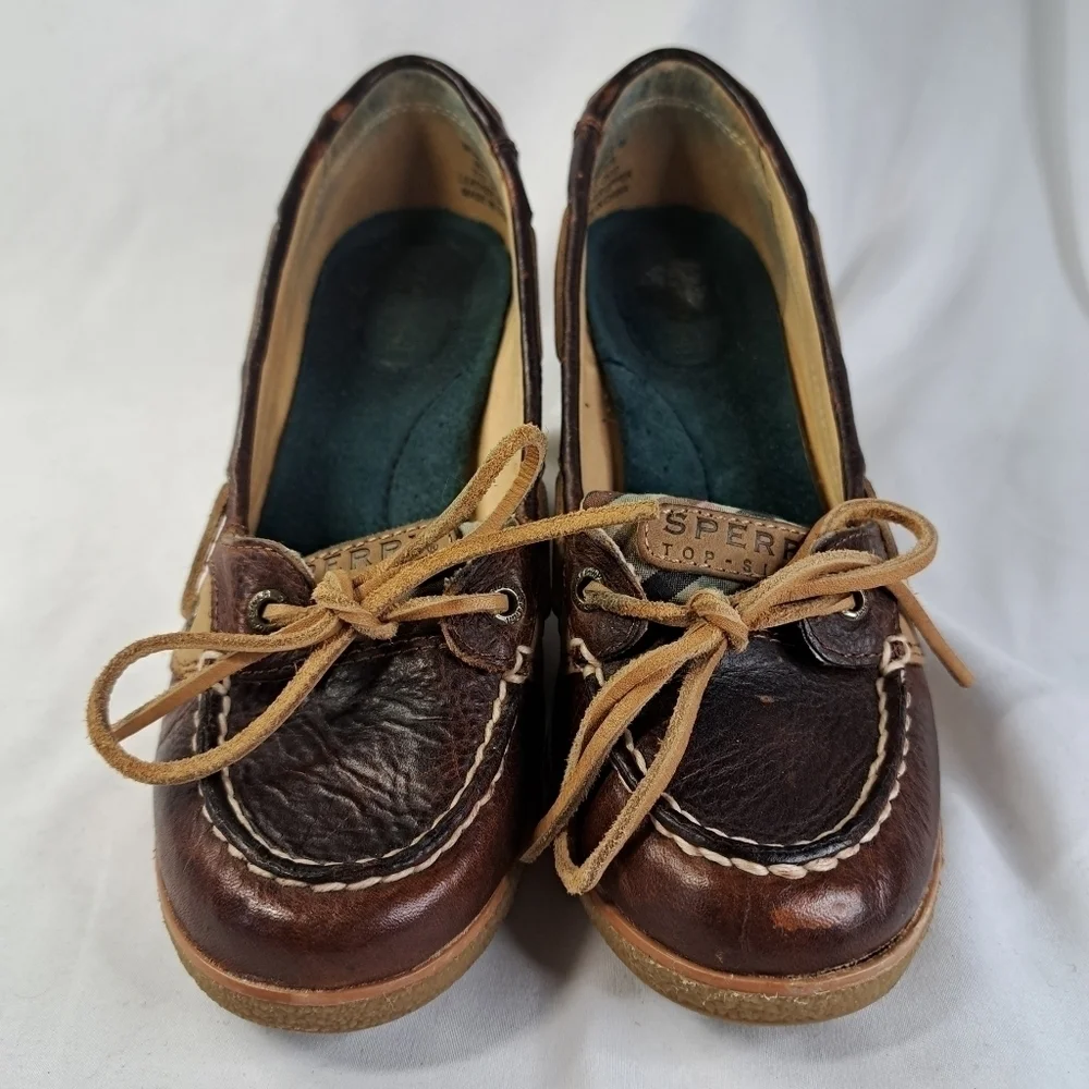 SPERRY Brown w/Brown Plaid Wedged Top Sider Loafer Women's Size 7